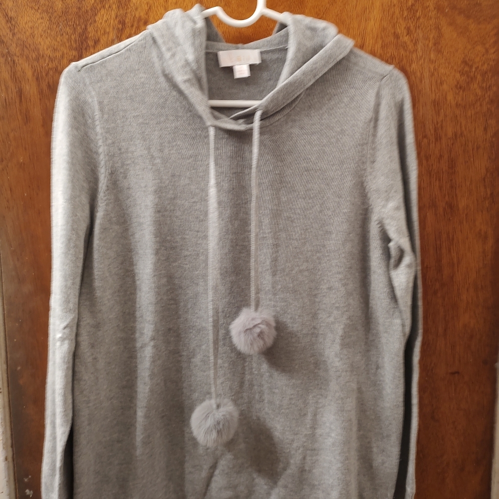 Belle by Kim Gravel Gray Sweater with Pom Poms